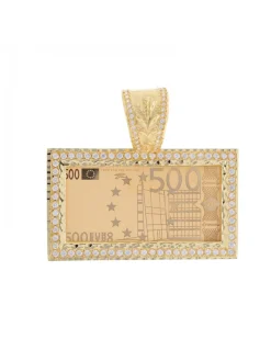 Colgante de Oro amarillo 18K con diseño de Billete de 500 Euros y Circonitas