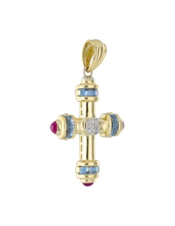 Colgante de Oro amarillo 18K con diseño de Cruz y Piedras Sintéticas