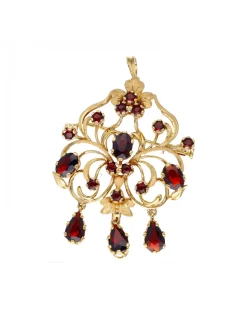 Colgante de oro amarillo 18K con diseño flor y piedras sintéticas