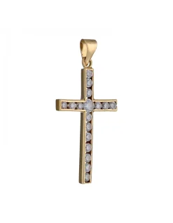 Colgante de Oro amarillo con diseño de Cruz y Circonitas