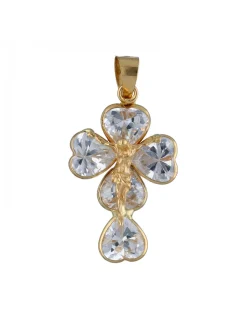 Colgante de Oro amarillo diseño de Cruz, Tréboles y Circonitas