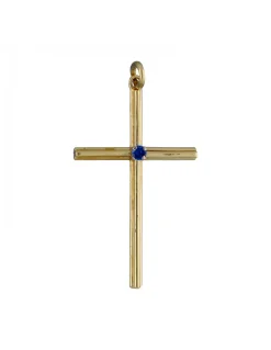 Colgante de Oro amarillo con diseño de Cruz y Zafiro