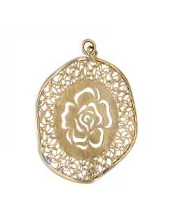 Colgante de Oro amarillo con diseño redondo y Rosa