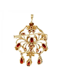 Colgante de oro amarillo 18K con diseño flor y piedras sintéticas