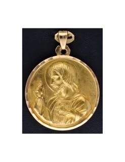 Colgante de oro amarillo 18K con diseño redondo y religioso