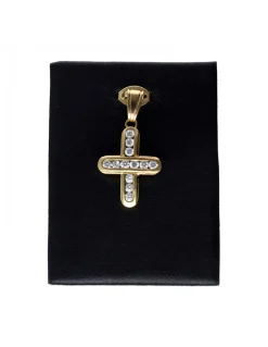 Colgante de oro amarillo 18 Kl diseño cruz con zircones circundantes