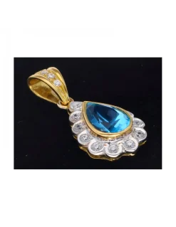 Colgante de oro amarillo 18 Kl con diseño de gota piedra sintética central y circonitas circundantes