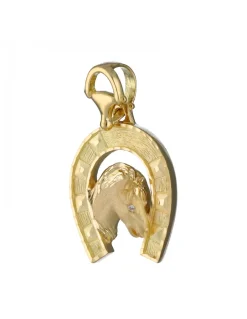 Colgante de Oro amarillo con diseño de cara de Caballo y Herradura