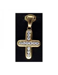 Colgante de oro amarillo 18 Kl diseño cruz con zircones circundantes