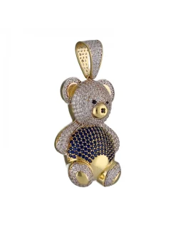 Colgante de Oro amarillo, con diseño de Oso y Circonitas de colores