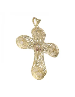Colgante de oro amarillo 18 K con diseño de cruz y piedras sintéticas