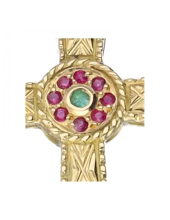 Colgante de oro amarillo 18 K con diseño de cruz y piedras sintéticas