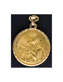 Colgante de oro amarillo 18K con diseño redondo y religioso