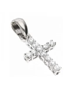Colgante de oro blanco 18 Kl con diseño de cruz y circonitas circundantes