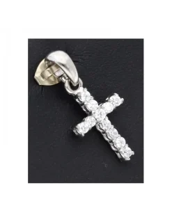Colgante de oro blanco 18 Kl con diseño de cruz y circonitas circundantes