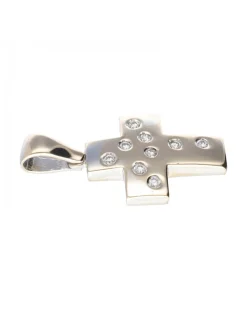 Colgante de oro blanco con diamantes diseño religioso
