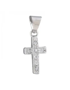 Colgante de Oro blanco 18K con diseño de Cruz y Circonitas