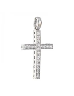 Colgante de oro blanco 18K con diseño de cruz y circonitas