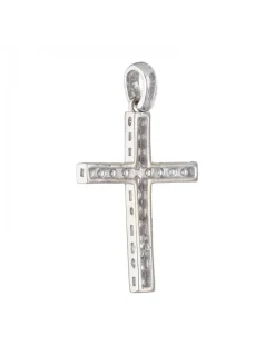 Colgante de oro blanco 18K con diseño de cruz y circonitas