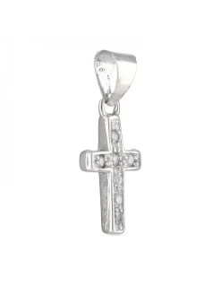 Colgante de Oro blanco 18K con diseño de Cruz y Circonitas