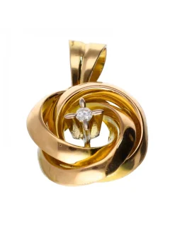 Colgante de Oro rosado y amarillo, diseño de flor y Brillante
