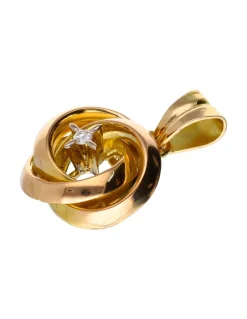 Colgante de Oro rosado y amarillo, diseño de flor y Brillante