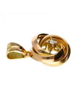 Colgante de Oro rosado y amarillo, diseño de flor y Brillante