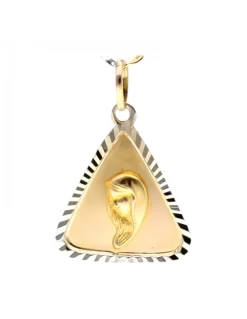 Colgante oro amarillo 18kl, con diseño triangular y Virgen