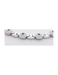 Collar de Oro blanco con diseño semirrígido, Brillantes y Esmeraldas