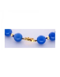 Gargantilla de oro amarillo con bolas azules y colgante Foca sobre bola azul y Perla
