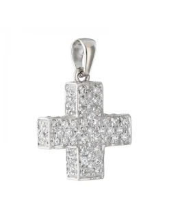 Pendiente de Oro blanco 18K con diseño de Cruz y Circonitas