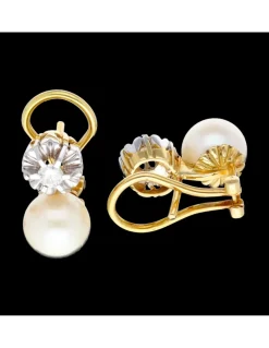 Pendientes con perla y zirconitas oro amarillo 18kl