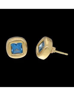 Pendientes con piedra aguamarina oro amarillo 18kl