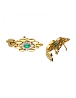 Pendientes de oro 18 kl con esmeraldas y zirconitas