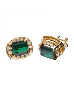 Pendientes de oro 18 kl con esmeralda y zirconitas