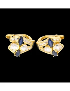 Pendientes de oro 18 kl con zirconita y zafiro