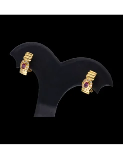 Pendientes de oro 18 kl con rubí y zirconitas