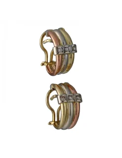 Pendientes de Oro amarillo, blanco y rosado 18K con diseño y Brillantes