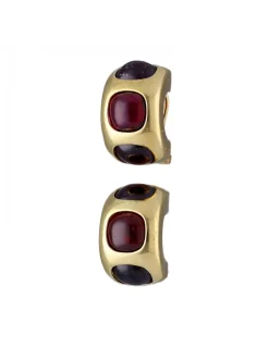 Pendientes de Oro amarillo 18K con diseño y piedras Rojas Sintéticas