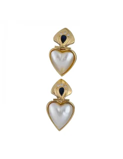 Pendientes de Oro amarillo 18K con diseño de Corazones y Piedras Sintéticas Nacaradas