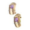 Pendientes de Oro amarillo 18K con diseño y Piedra Morada