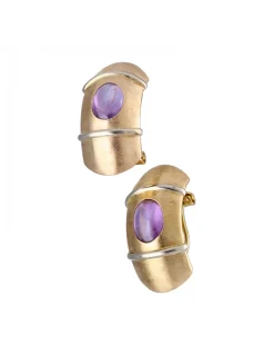 Pendientes de Oro amarillo 18K con diseño y Piedra Morada