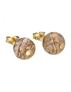 Pendientes de Oro amarillo 18K con diseño y Piedra Sintética redonda