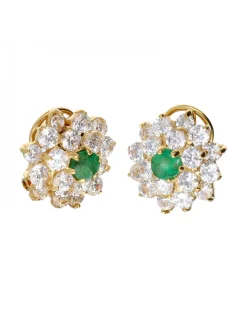 Pendientes de oro amarillo 18 Kl con diseño circonitas y piedras sintéticas