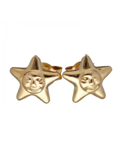 Pendientes de Oro amarillo 18K con diseño de Estrellas con cara