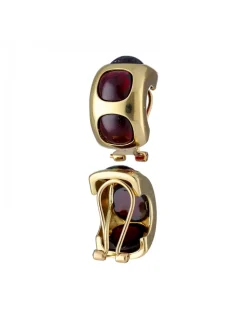 Pendientes de Oro amarillo 18K con diseño y piedras Rojas Sintéticas