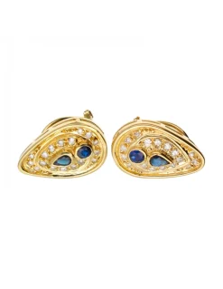 Pendientes de Oro amarillo 18K con Brillantes y Zafiros