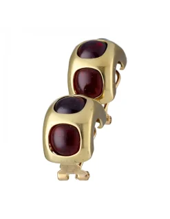 Pendientes de Oro amarillo 18K con diseño y piedras Rojas Sintéticas