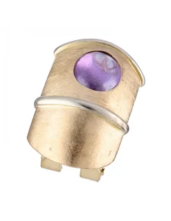 Pendientes de Oro amarillo 18K con diseño y Piedra Morada