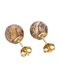 Pendientes de Oro amarillo 18K con diseño y Piedra Sintética redonda
